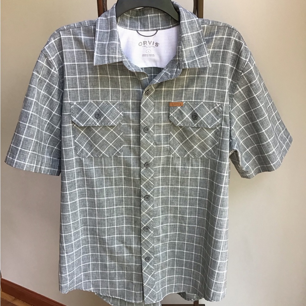Orvis Outdoor Performance Short Sleeve‎ Tech Button Down Shirt Pocket Quick Dry